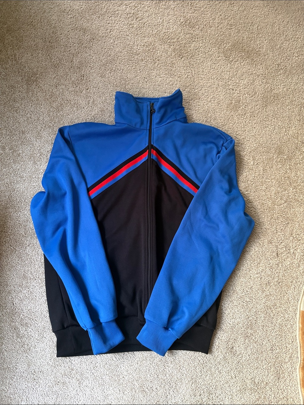 Vintage Stag Sport Blue and Black Track Jacket with a Red Stripe
